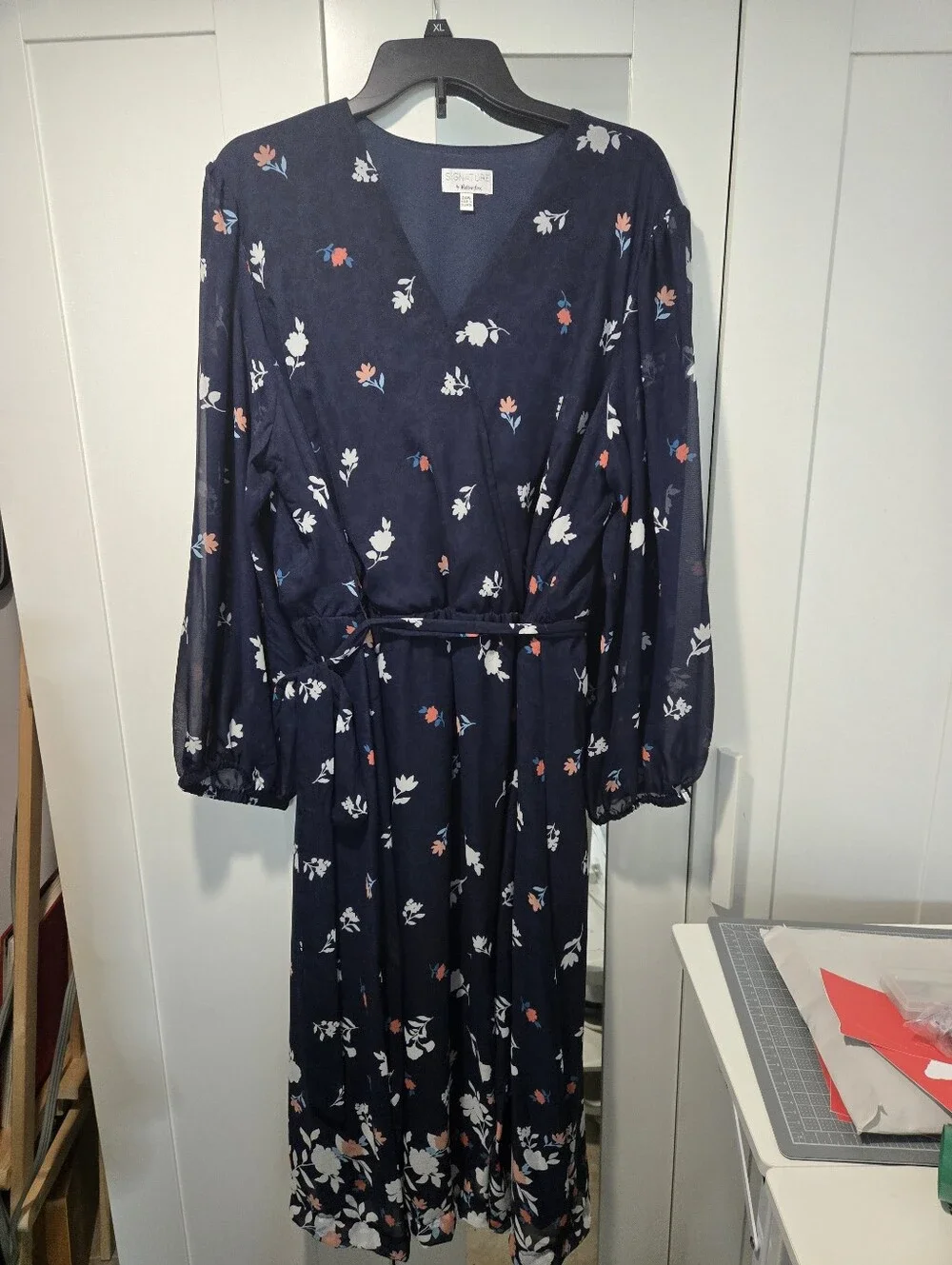Robbie Bee Navy Blue Floral Wrap Dress